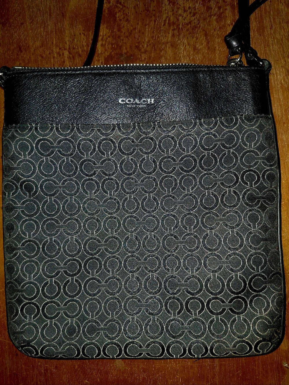 Coach Op Art Signature Slim Crossbody Bag Black Gray Teal